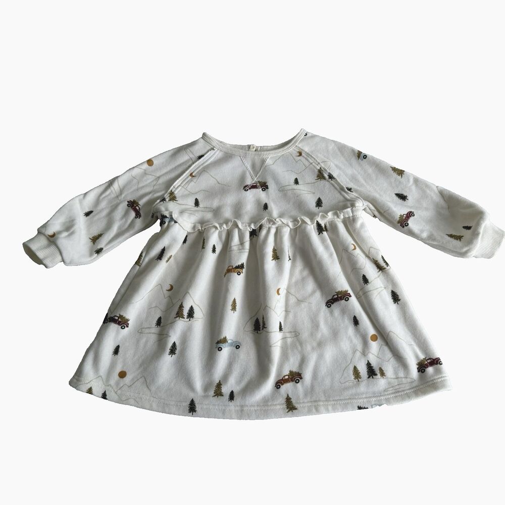 Little Co Lauren Conrad Xmas Trucks Trees Sweatshirt Dress Ruffles Fleece 12M